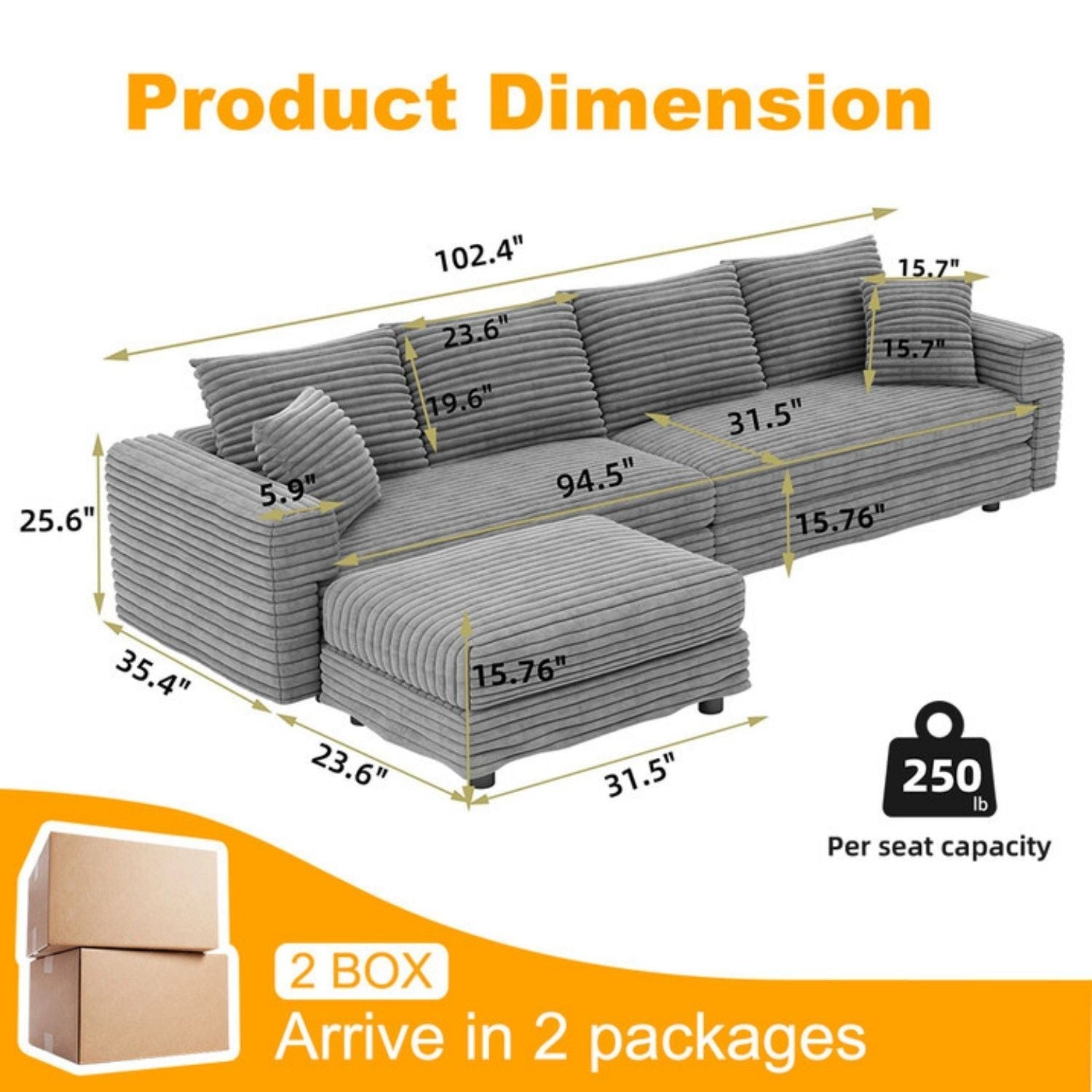 Modern Upholstered Cloud Couch Deep Seat Sofa