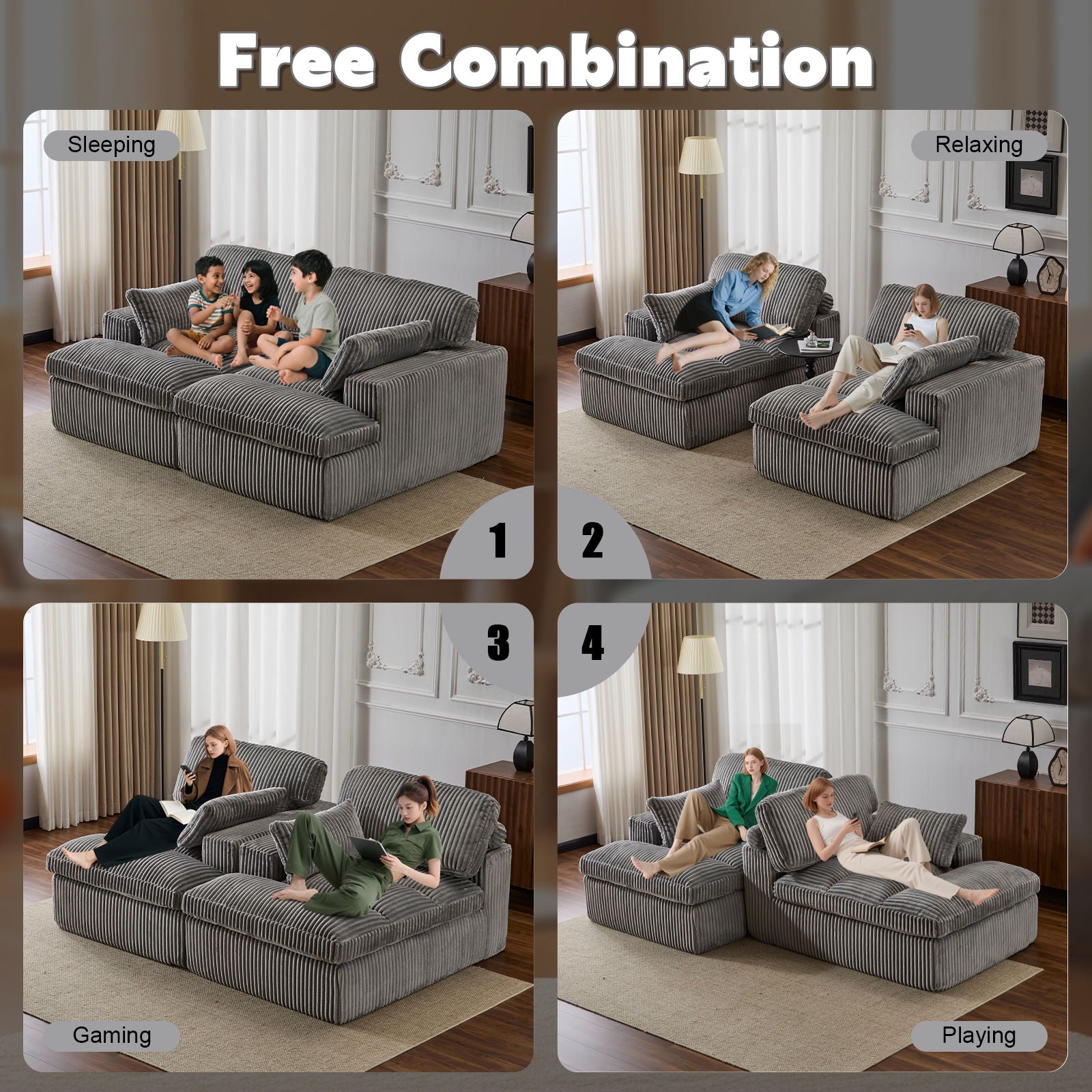 Oversized Double Chaise Lounge Chair Upholstered Cloud Couch