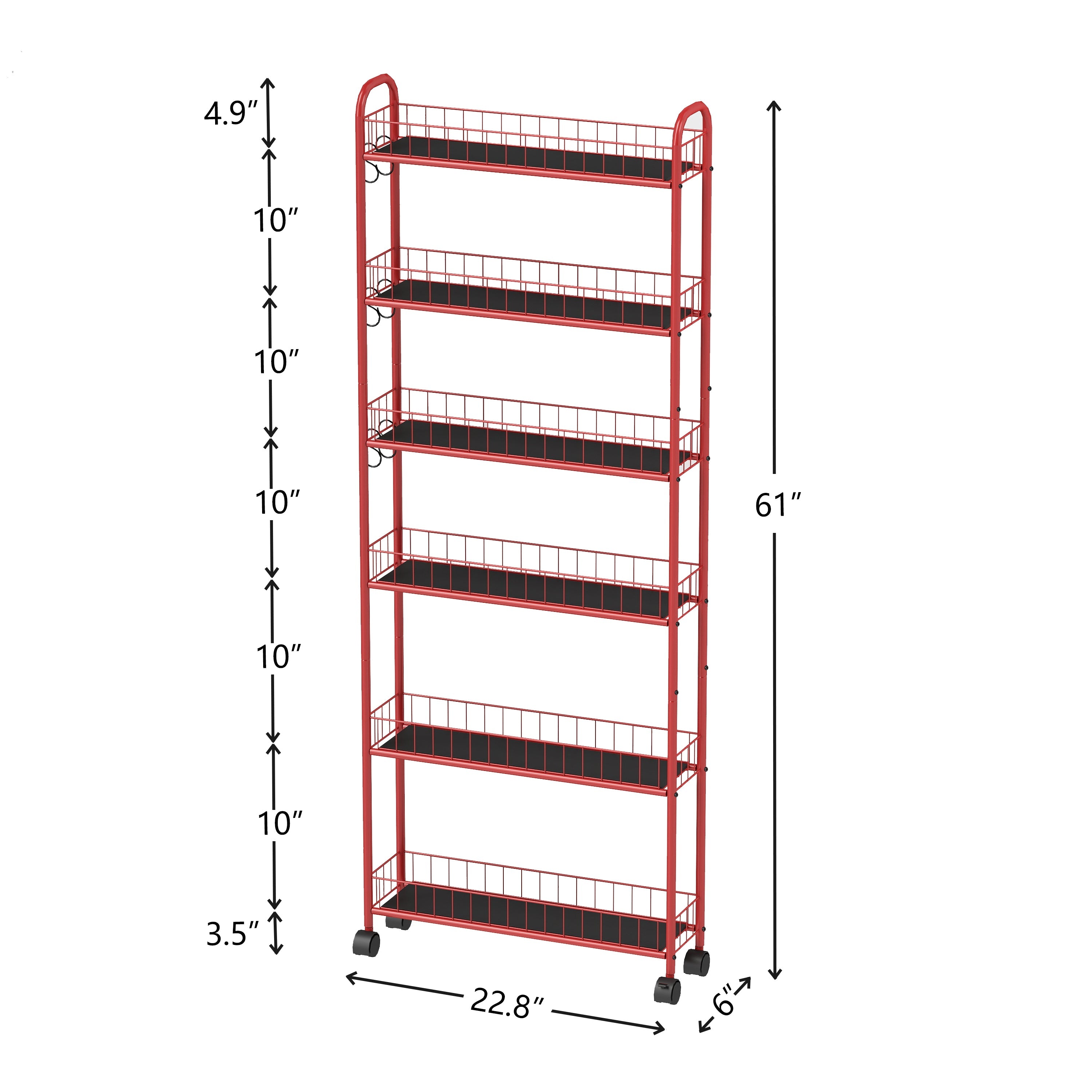 6-Tier Rolling Slim Storage Cart With Wheels Baskets
