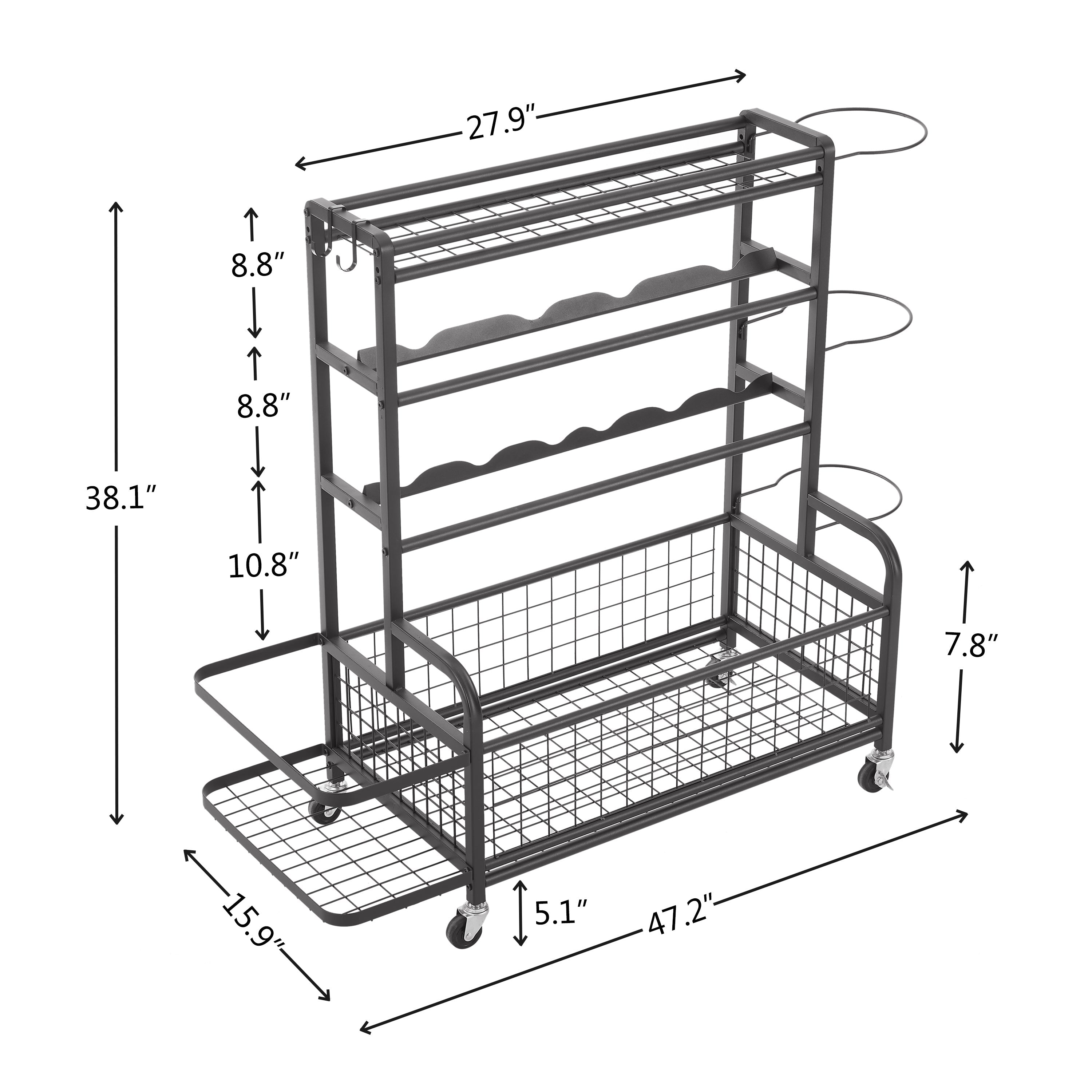 4-Tier Metal Storage Rack With Baskets Hooks