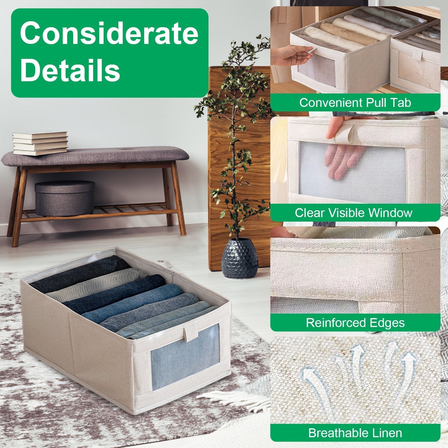 4-Pack Foldable Linen Storage Bins With Clear Window