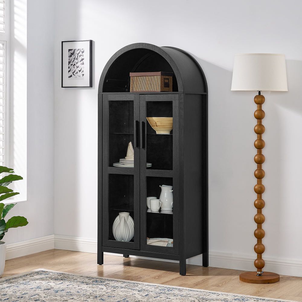 Modern Wood Glass Display Cabinet With LED Light