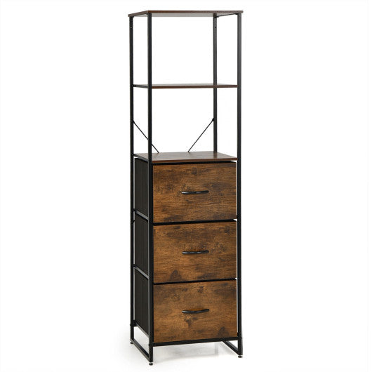 Freestanding Vertical Dresser With Drawers And Shelves