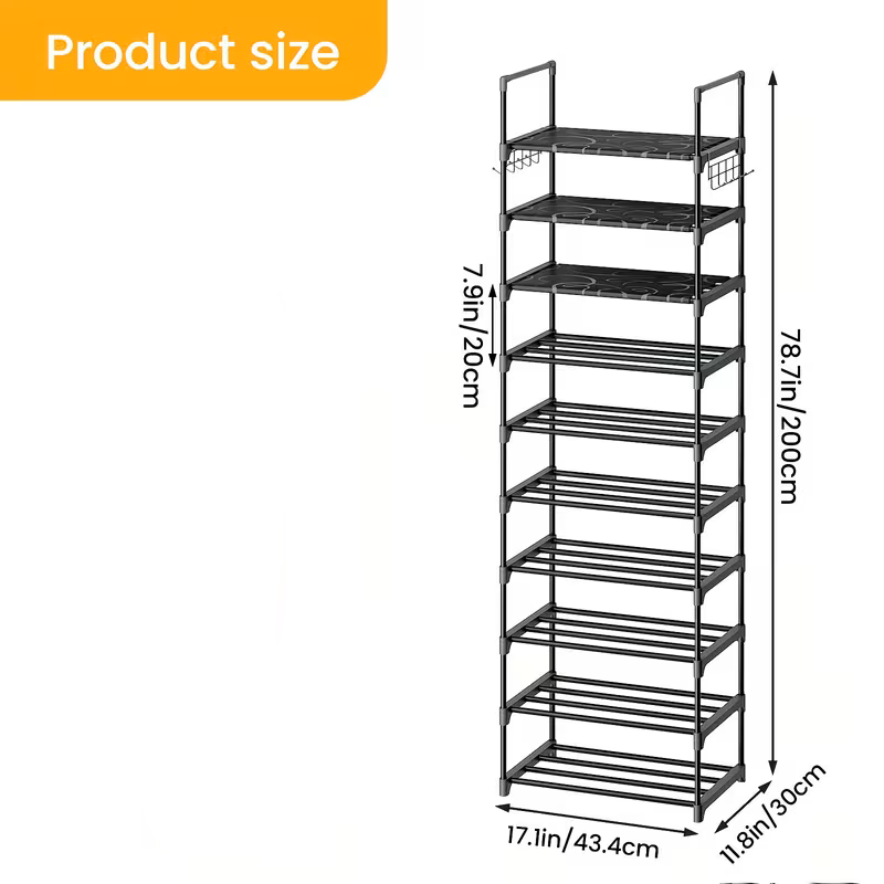 Multi-Layer Shoe Rack Organizer With Entryway Hooks