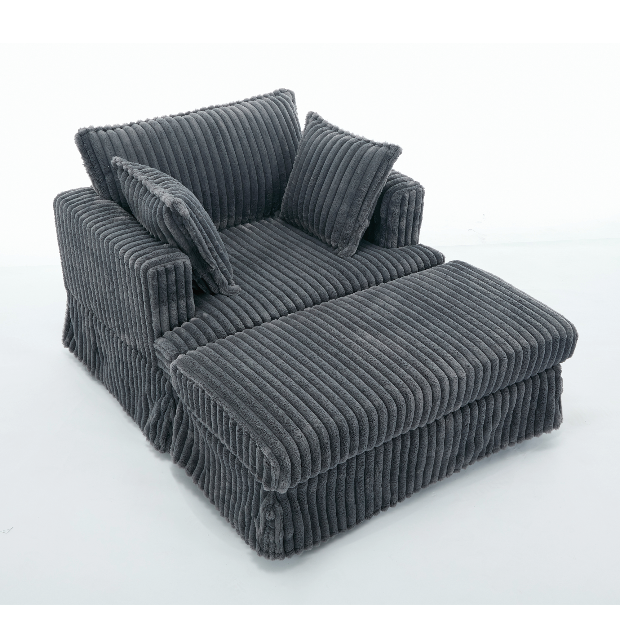 Oversized Corduroy Chaise Lounge with Ottoman in Dark Gray