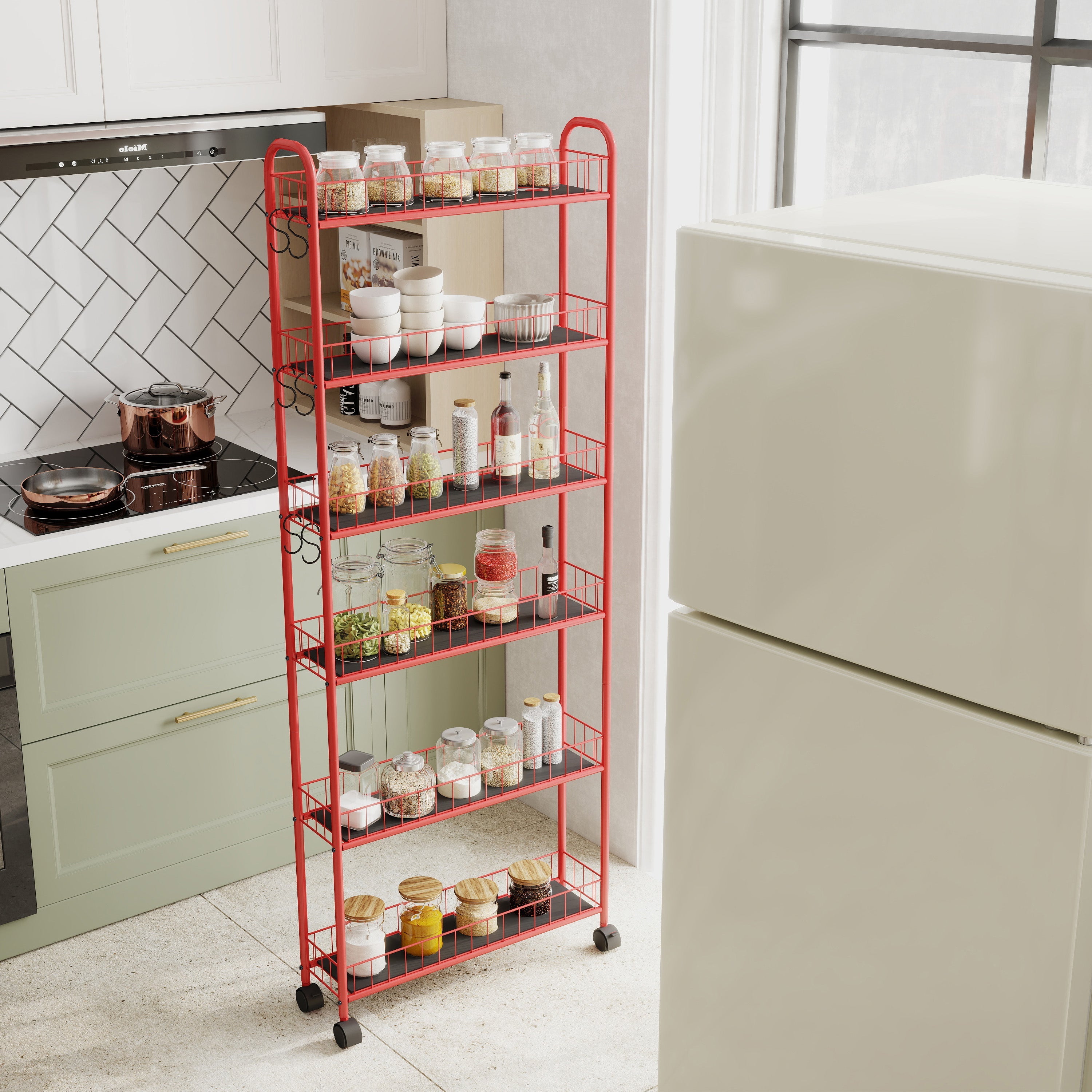 6-Tier Rolling Slim Storage Cart With Wheels Baskets