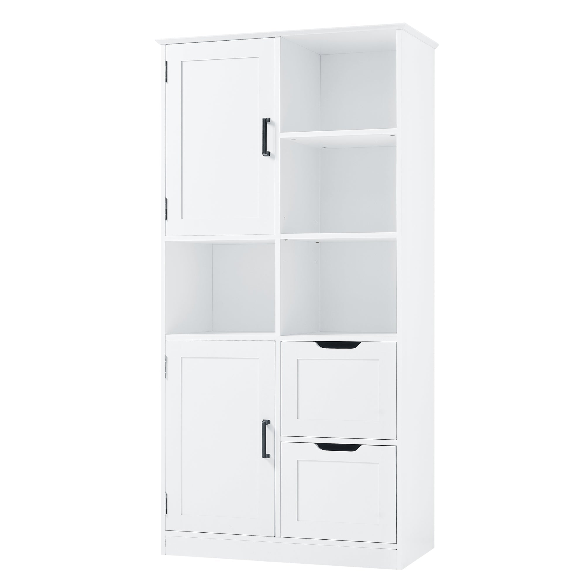 White Bathroom Storage Cabinet With Doors Drawers Shelves