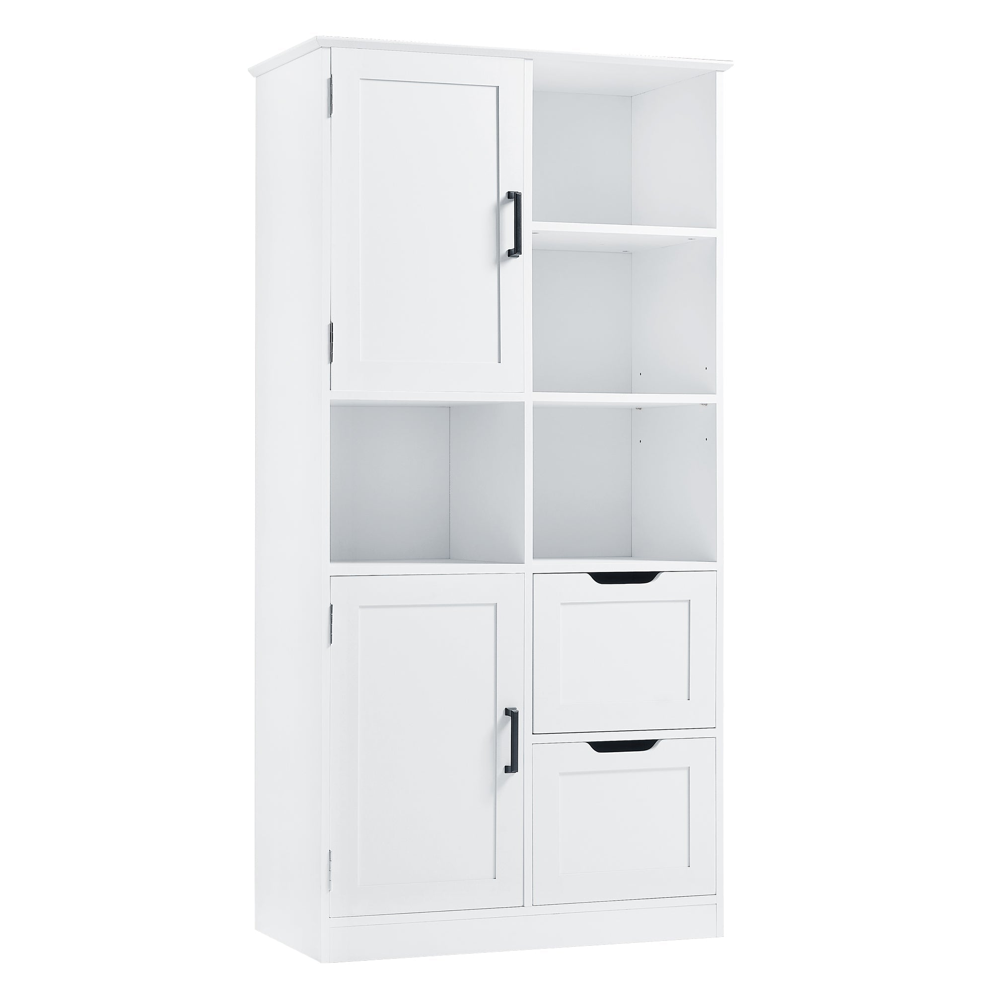 White Bathroom Storage Cabinet With Doors Drawers Shelves