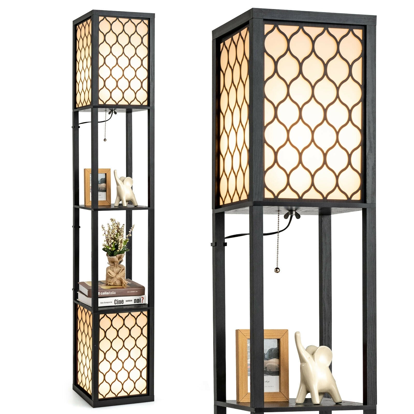 Modern Shelf Floor Lamp With Double Pull Chains