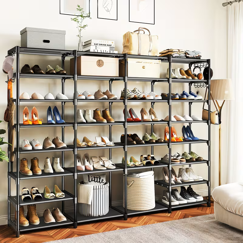 Multi-Layer Shoe Rack Organizer With Entryway Hooks