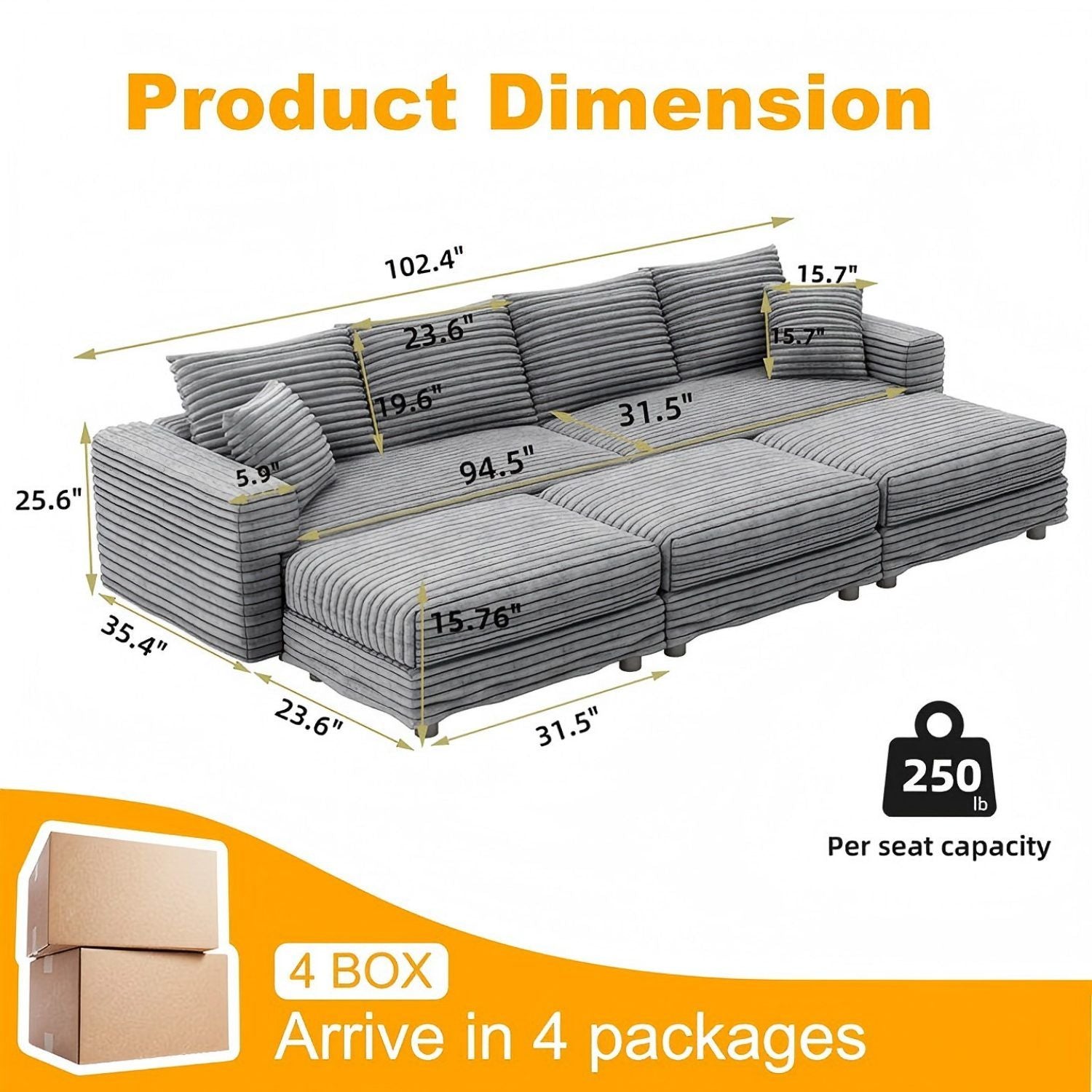 Modern Upholstered Cloud Couch Deep Seat Sofa