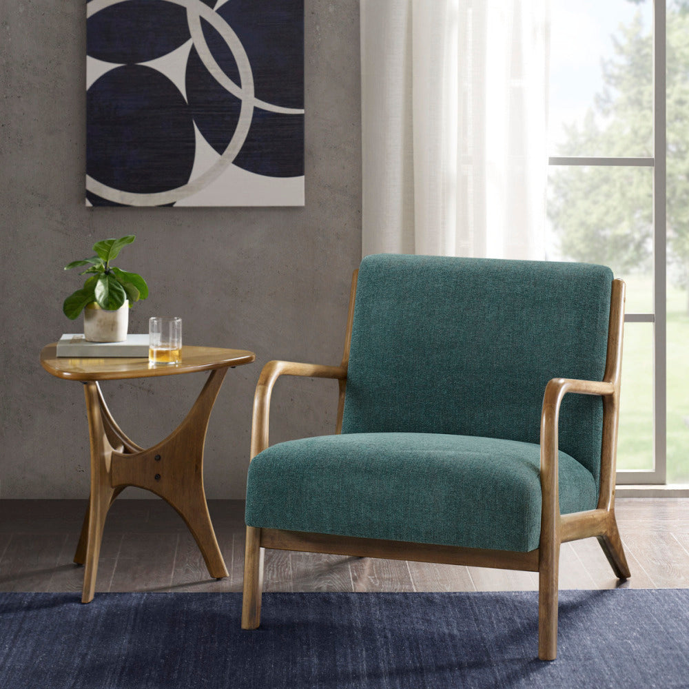 Mid-Century Modern Lounge Chair Rubberwood Upholstered Comfort