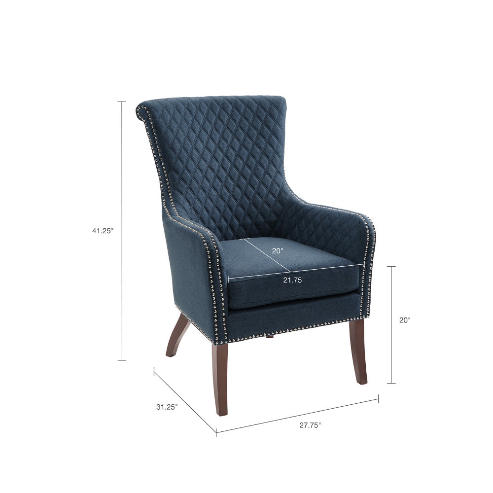 27" Blue Accent Chair Quilted Back Nailhead Trim