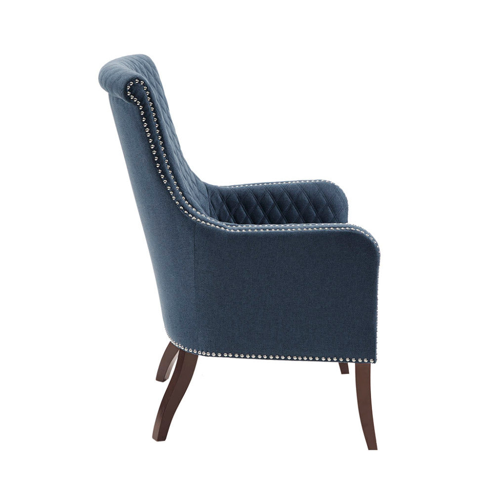 27" Blue Accent Chair Quilted Back Nailhead Trim