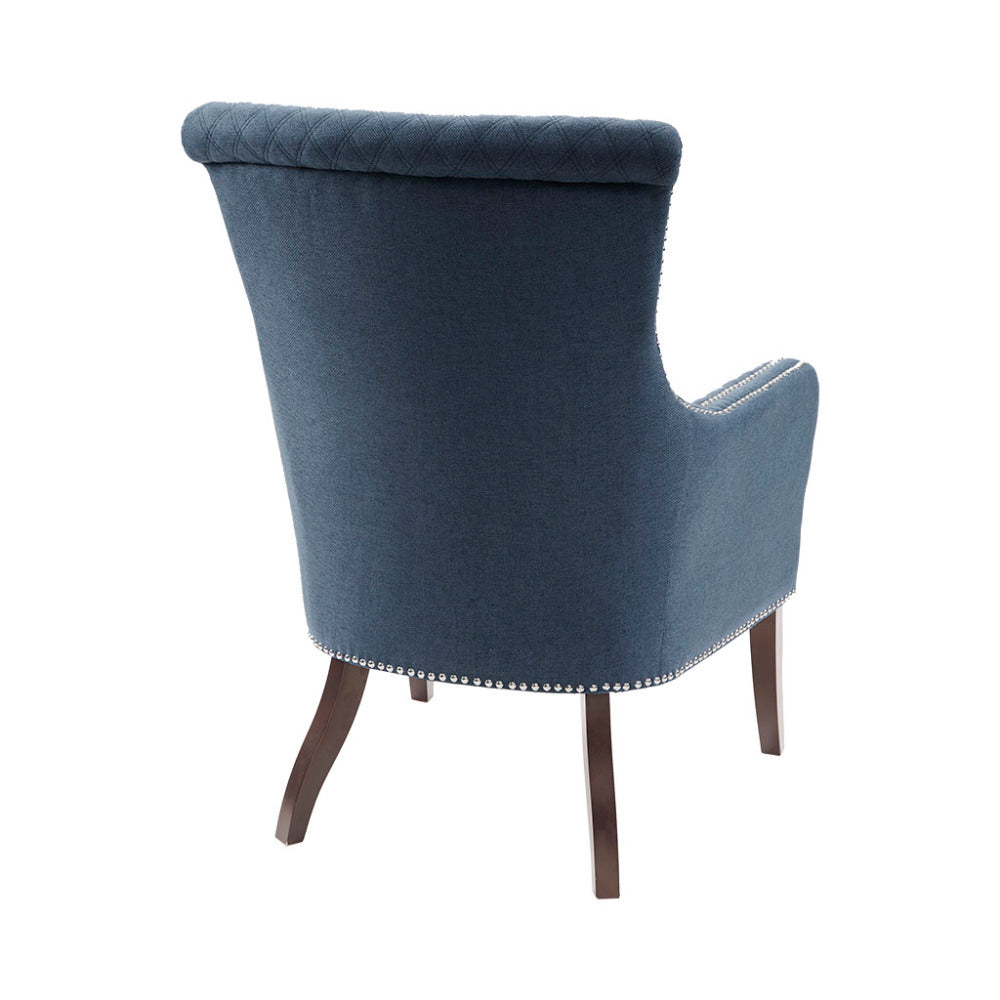 27" Blue Accent Chair Quilted Back Nailhead Trim
