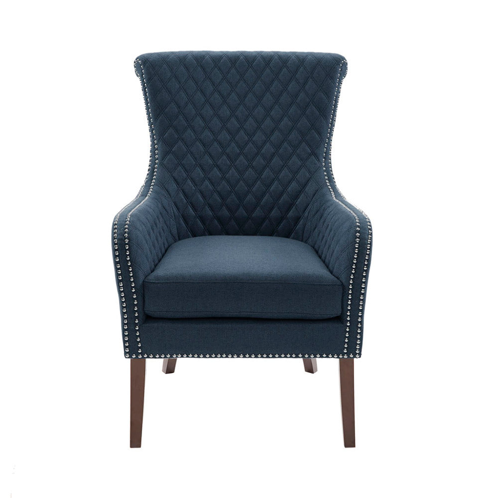 27" Blue Accent Chair Quilted Back Nailhead Trim