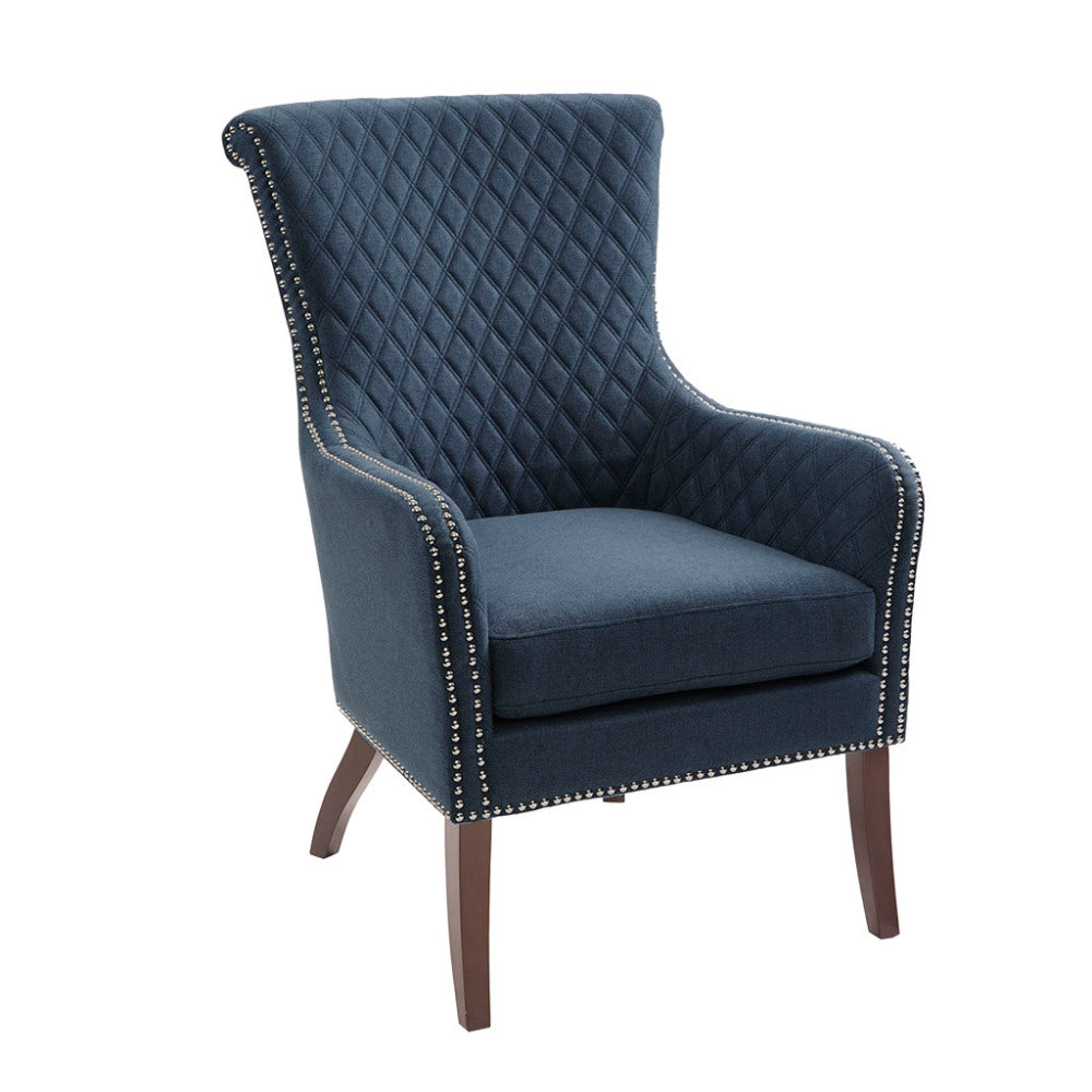 27" Blue Accent Chair Quilted Back Nailhead Trim