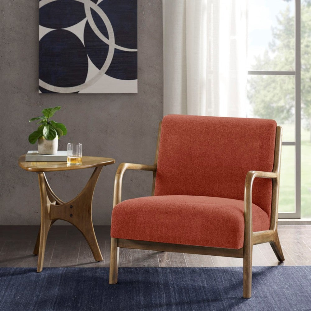 Mid-Century Modern Lounge Chair Rubberwood Upholstered Comfort