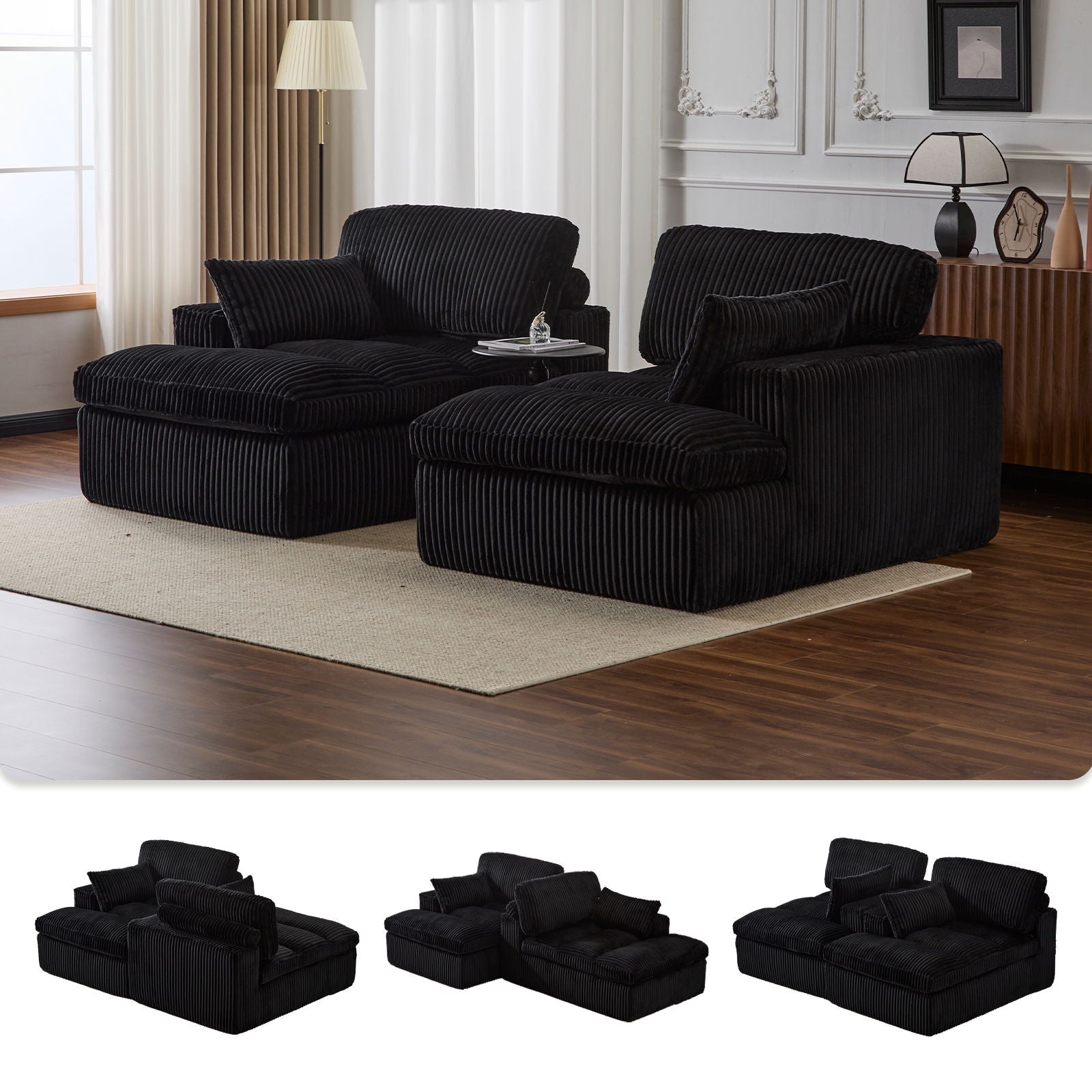 Oversized Double Chaise Lounge Chair Upholstered Cloud Couch