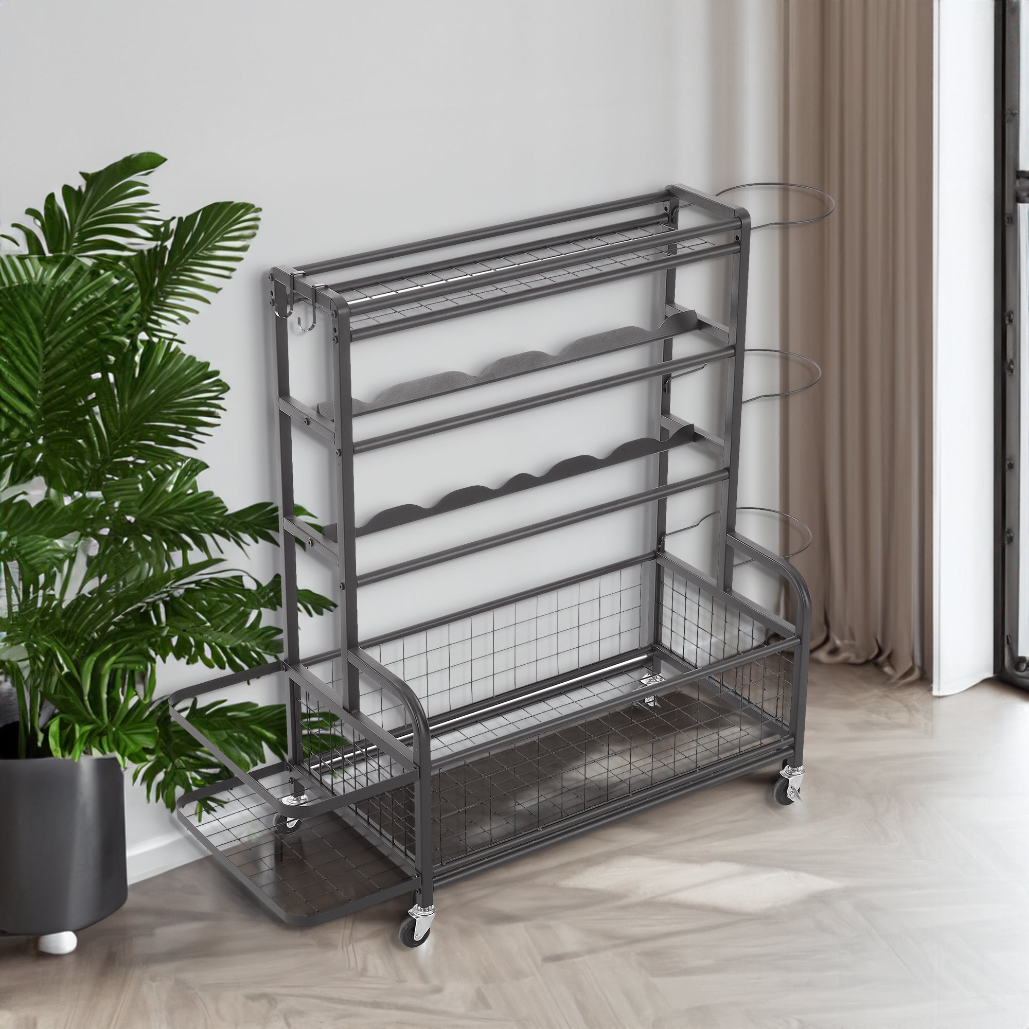 4-Tier Metal Storage Rack With Baskets Hooks
