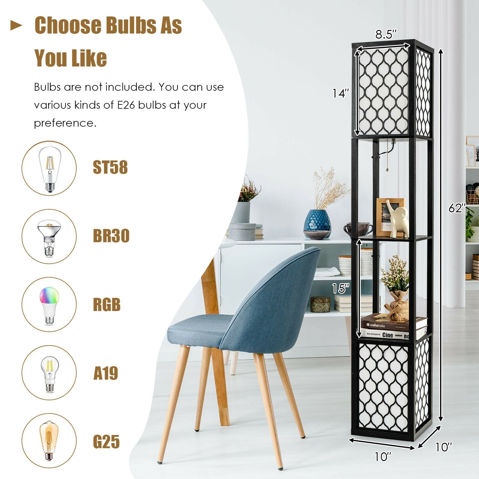 Modern Shelf Floor Lamp With Double Pull Chains