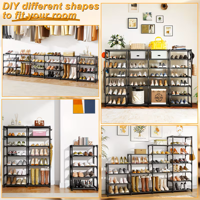 Multi-Layer Shoe Rack Organizer With Entryway Hooks