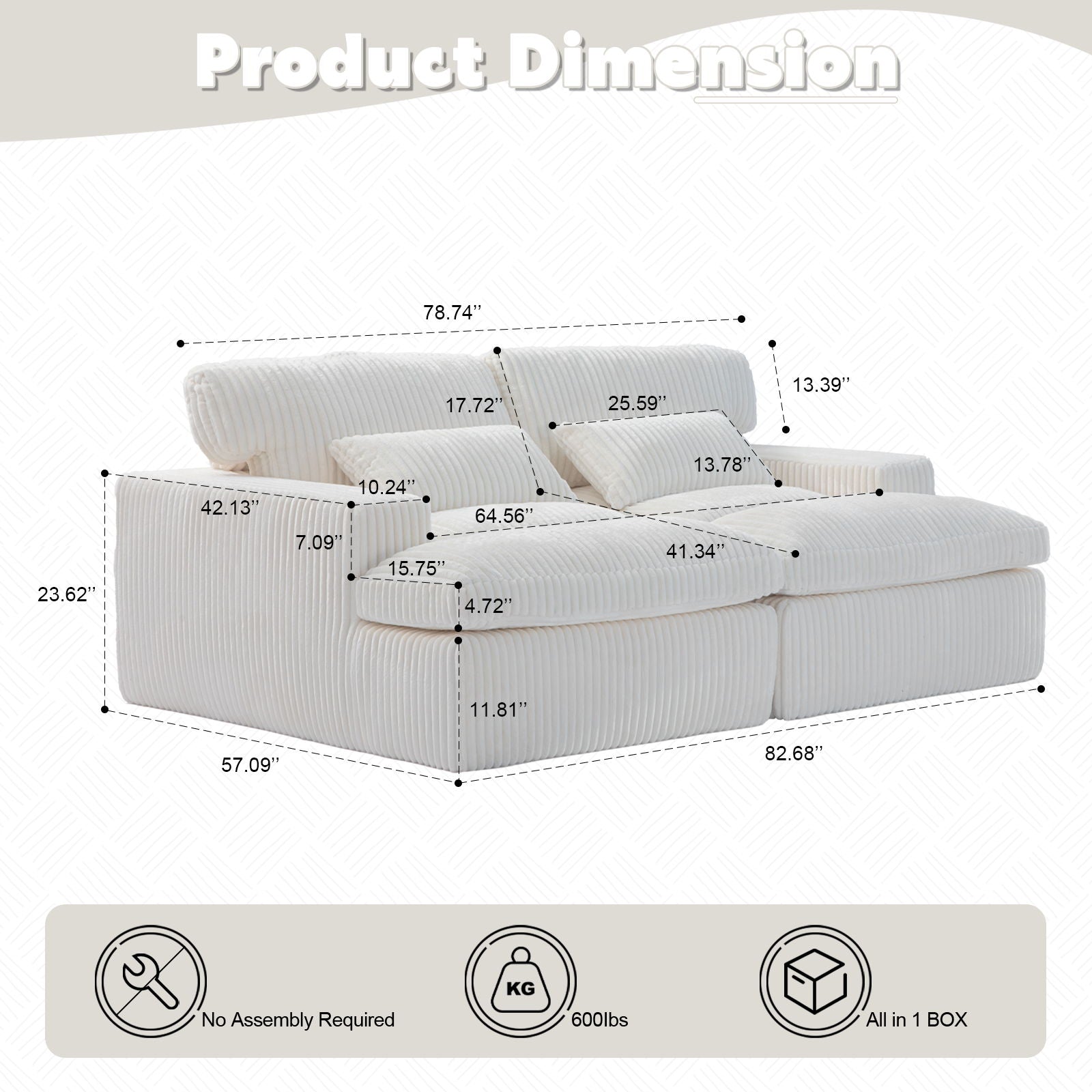 Oversized Double Chaise Lounge Chair Upholstered Cloud Couch
