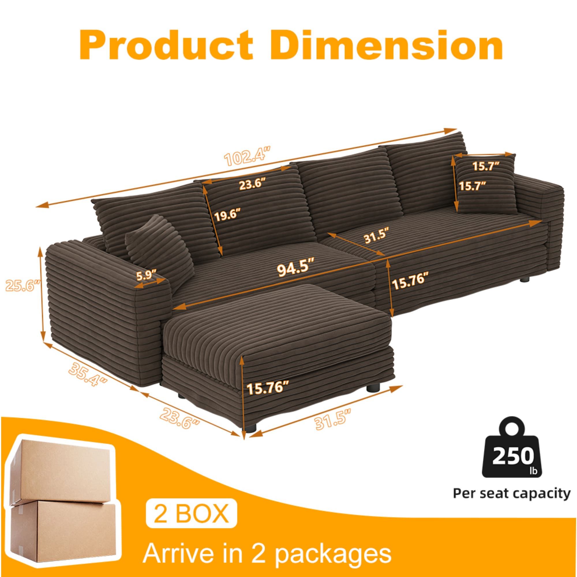 Modern Upholstered Cloud Couch Deep Seat Sofa