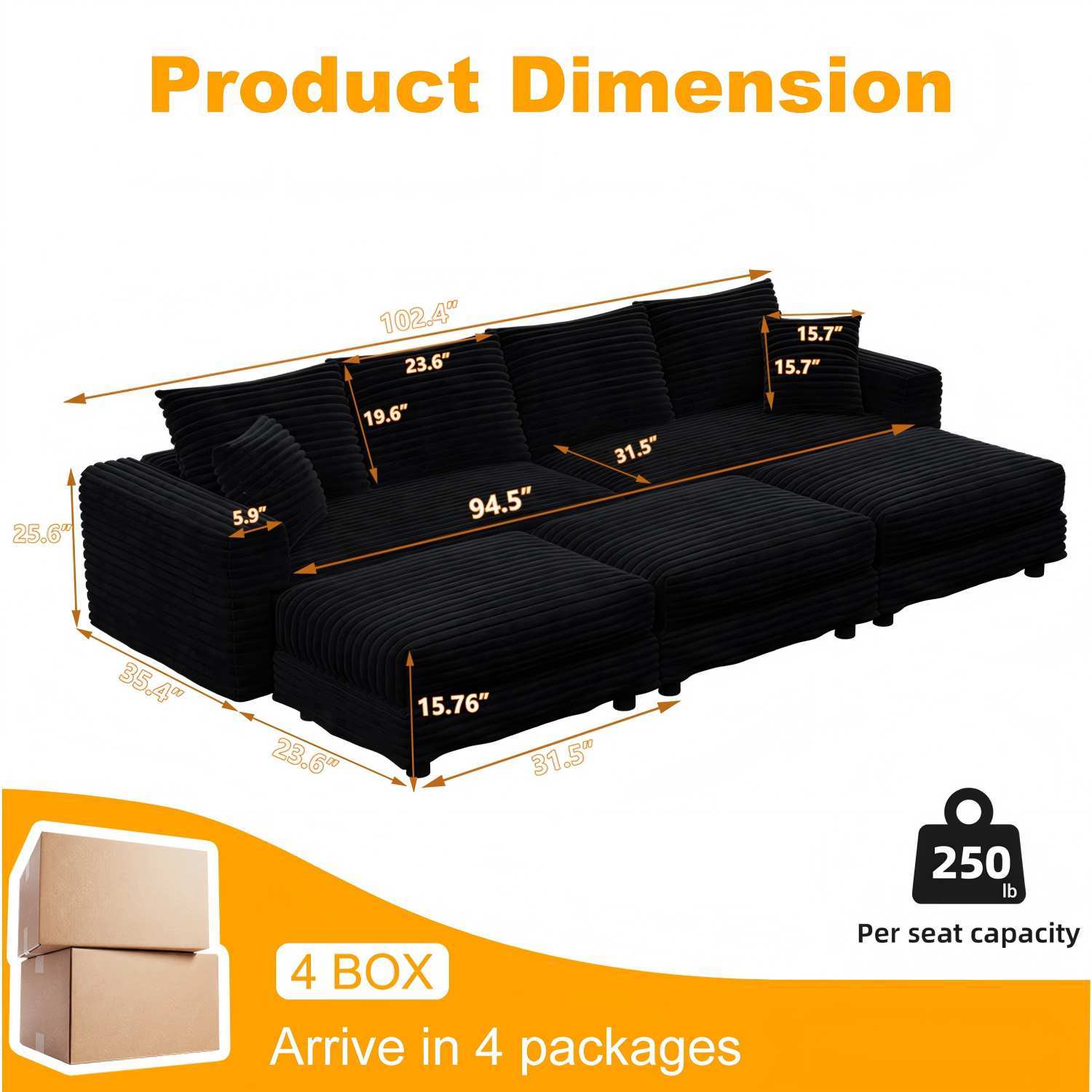 Modern Upholstered Cloud Couch Deep Seat Sofa