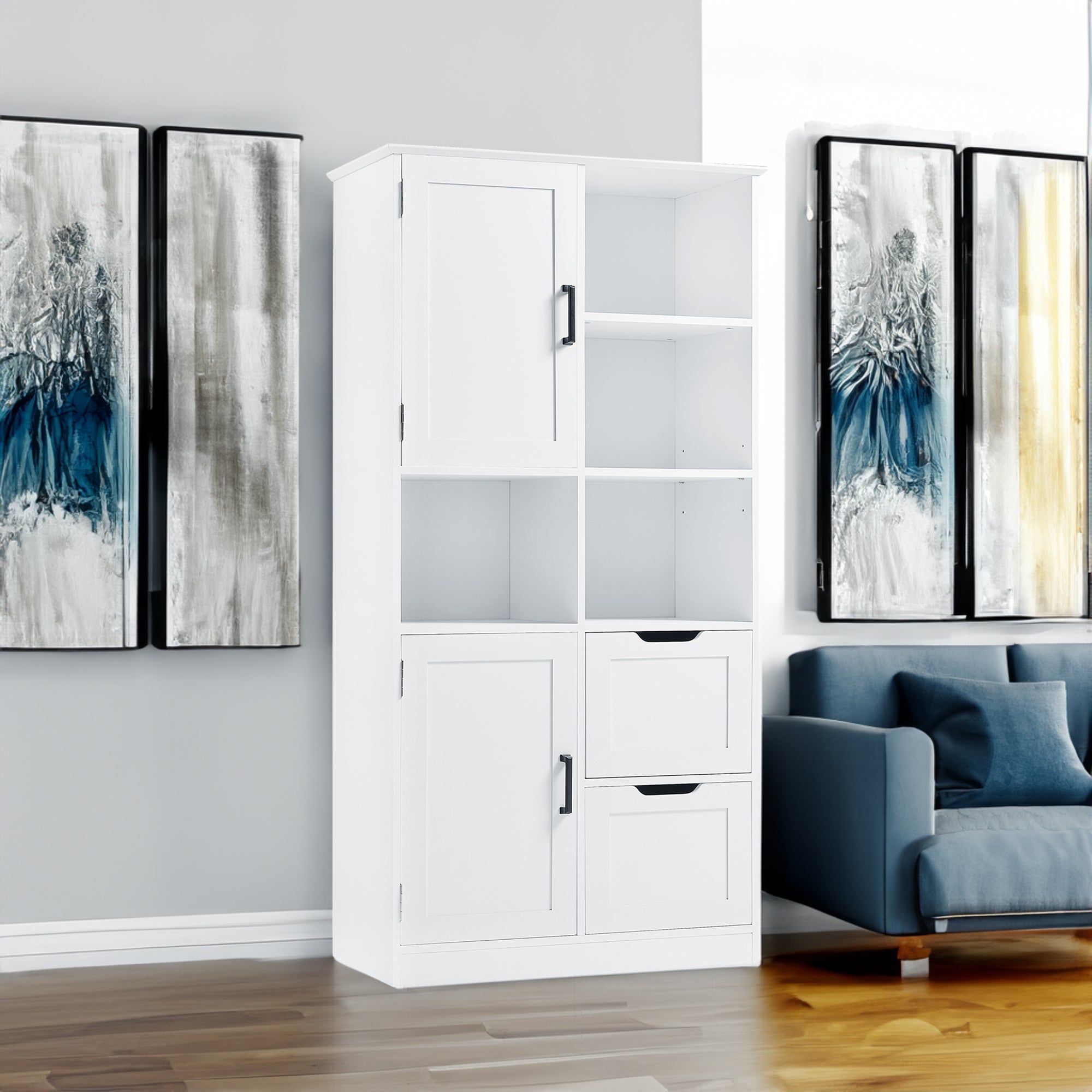 White Bathroom Storage Cabinet With Doors Drawers Shelves
