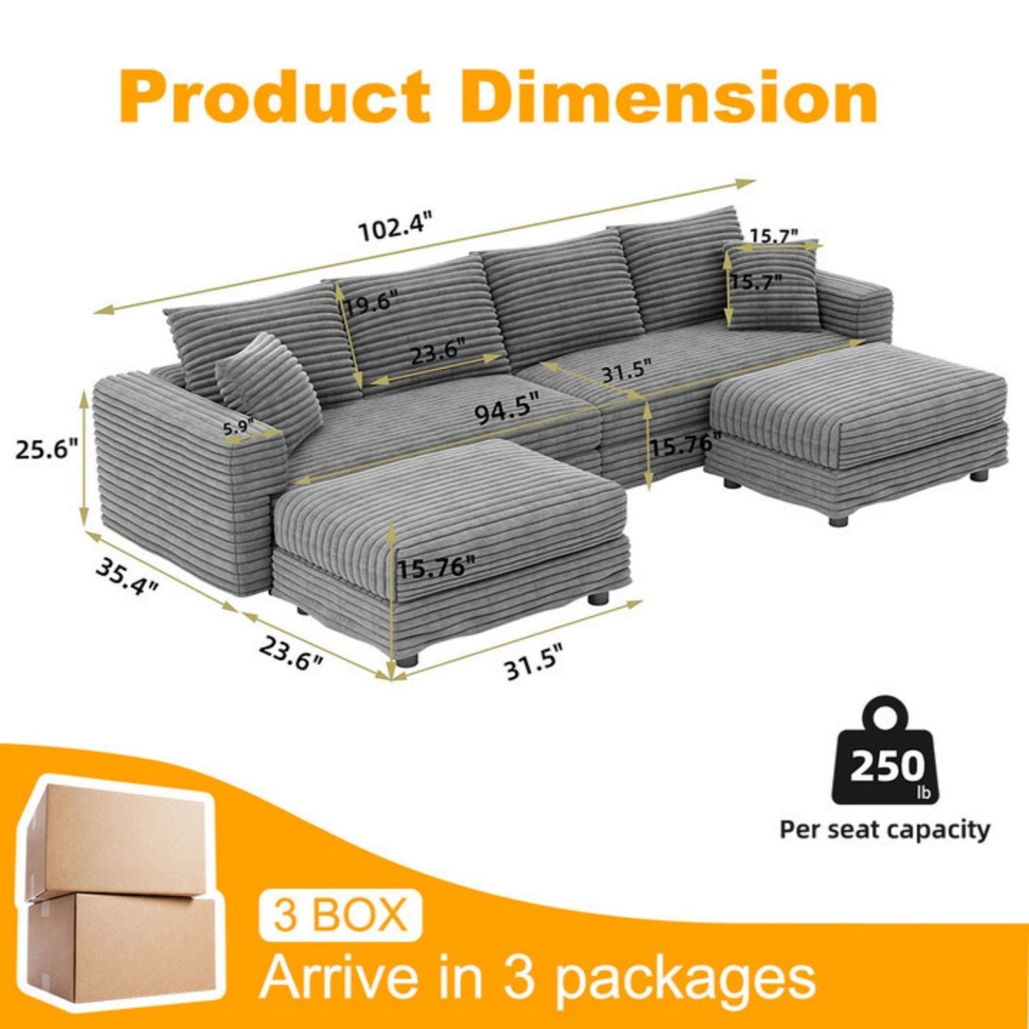 Modern Upholstered Cloud Couch Deep Seat Sofa