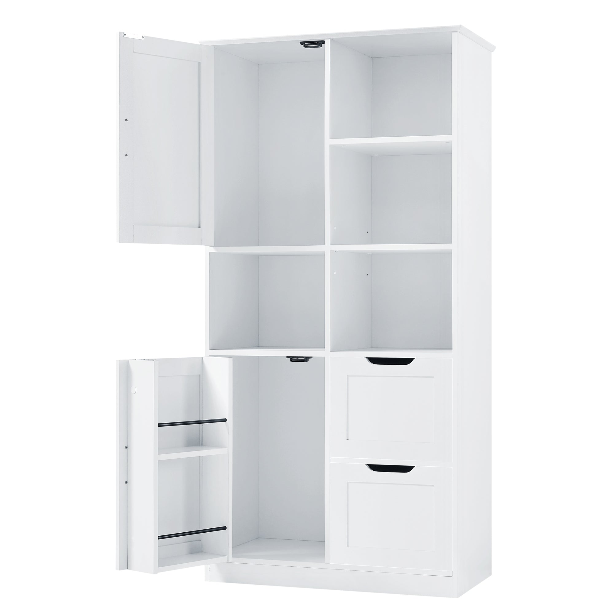 White Bathroom Storage Cabinet With Doors Drawers Shelves