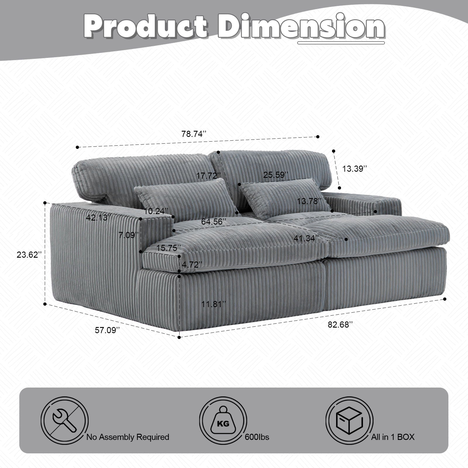 Oversized Double Chaise Lounge Chair Upholstered Cloud Couch