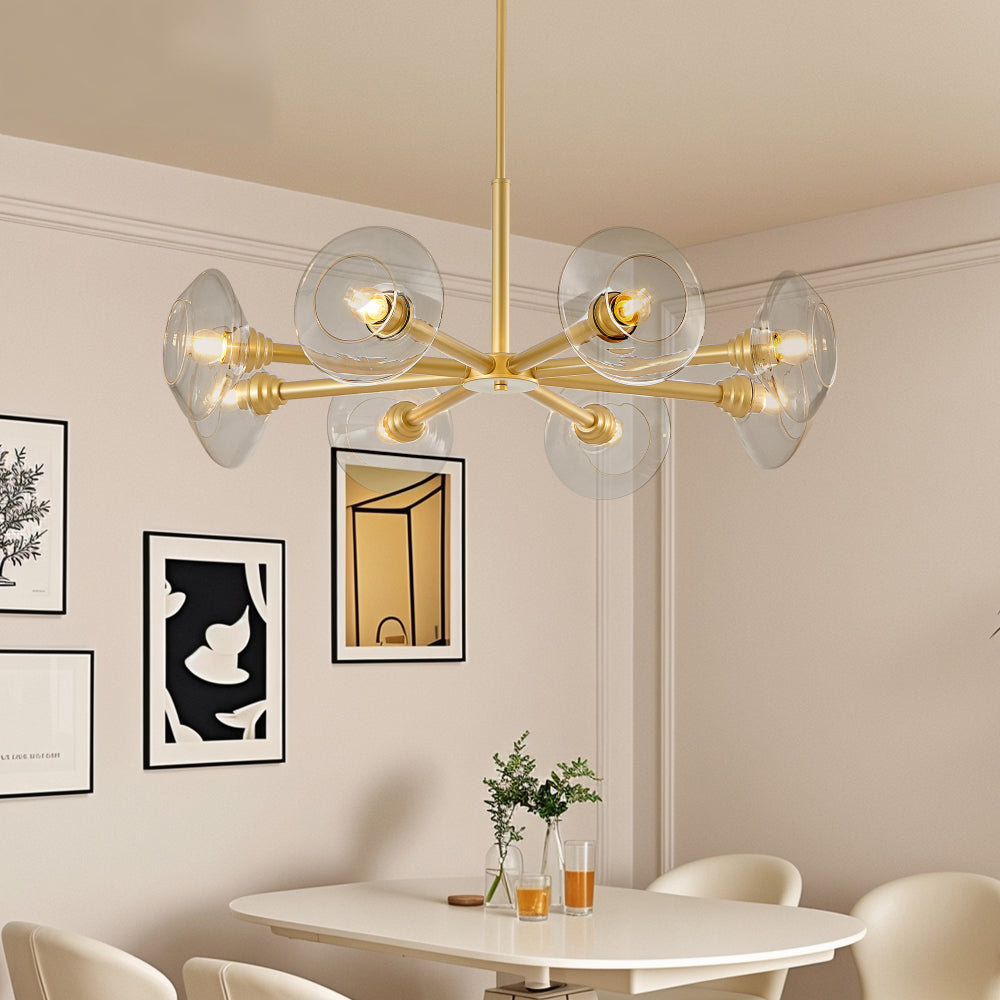 Gold Sputnik Chandelier Mid-Century Modern Glass Pendant