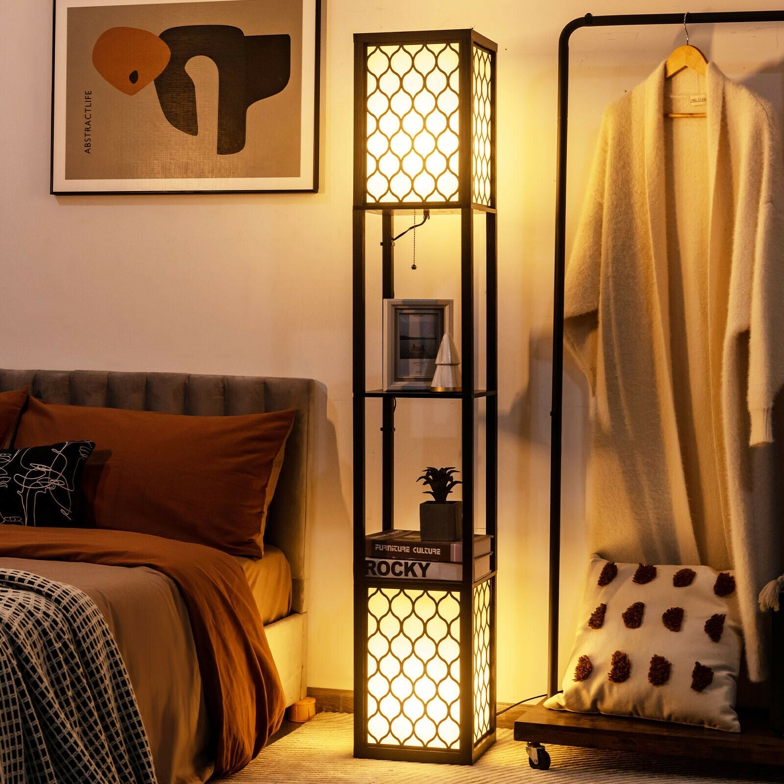 Modern Shelf Floor Lamp With Double Pull Chains