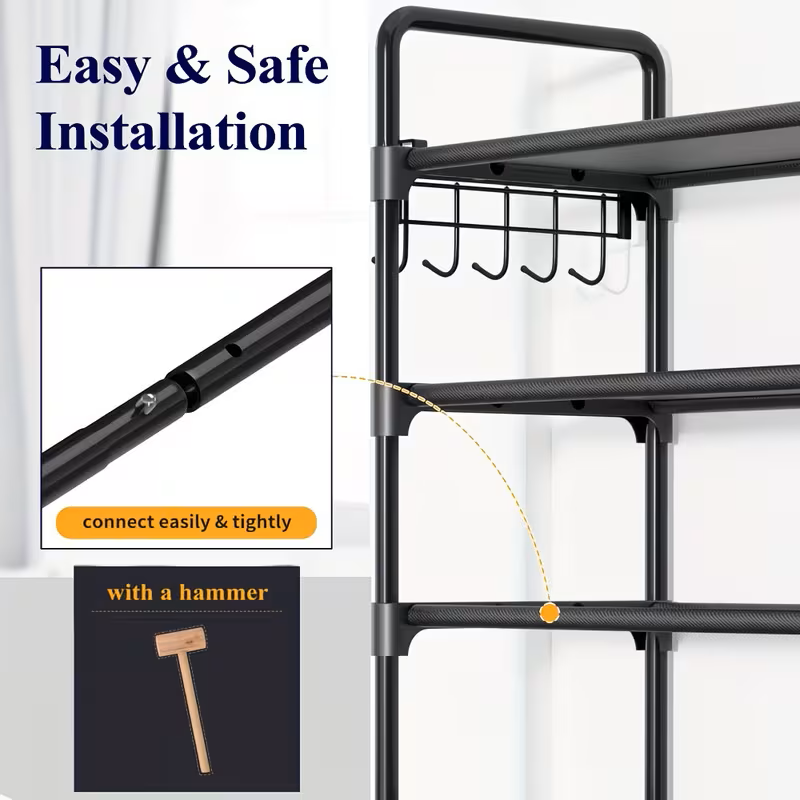 Multi-Layer Shoe Rack Organizer With Entryway Hooks