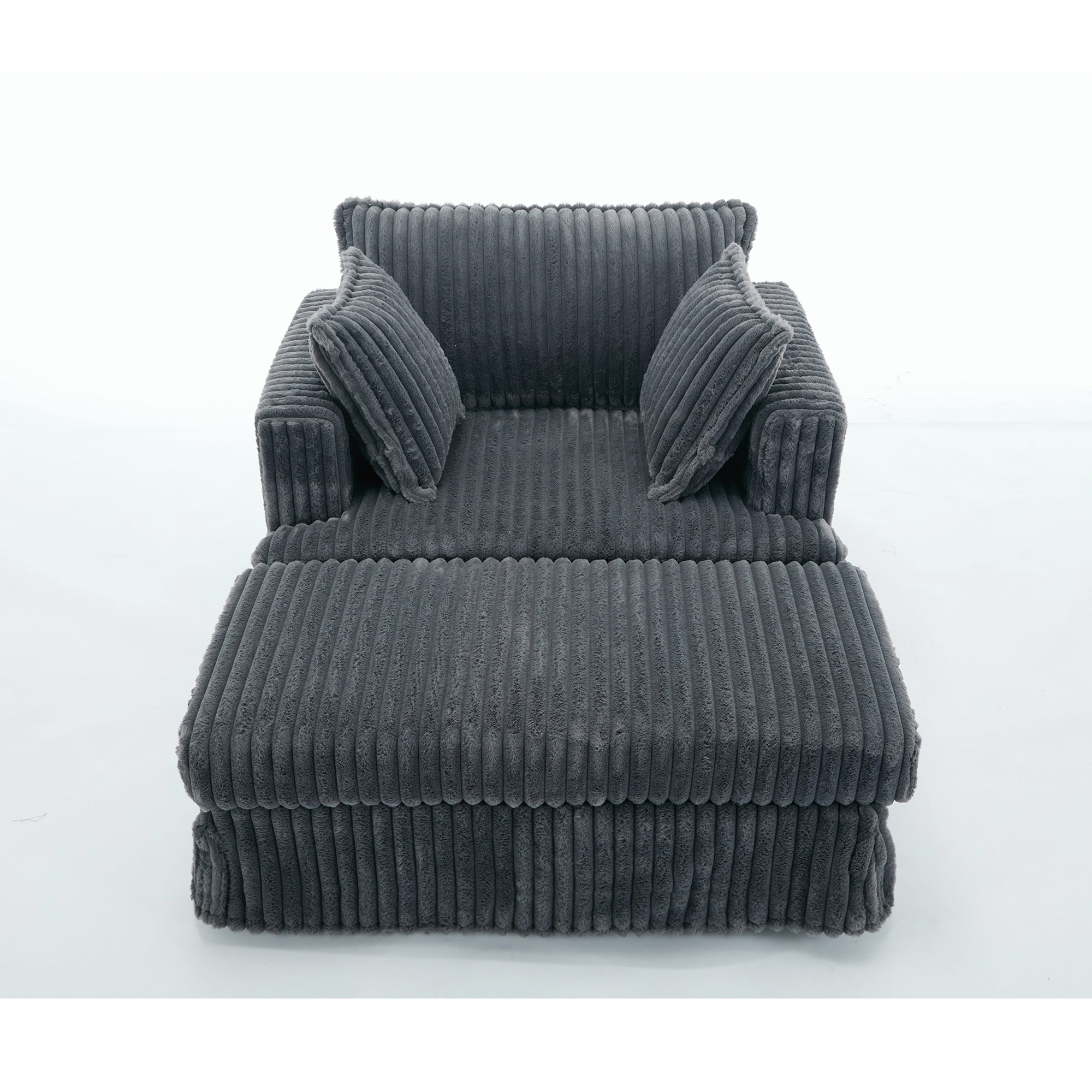 Oversized Corduroy Chaise Lounge with Ottoman in Dark Gray