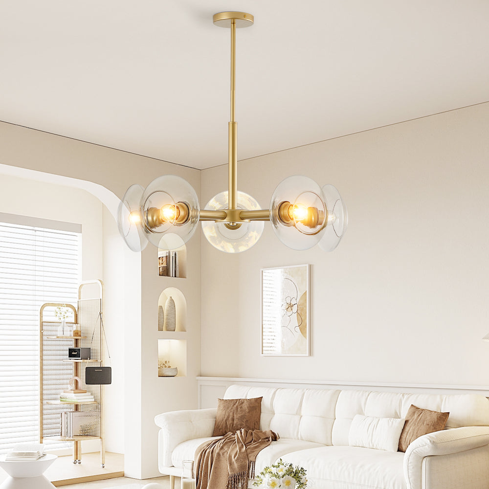 Gold Sputnik Chandelier Mid-Century Modern Glass Pendant