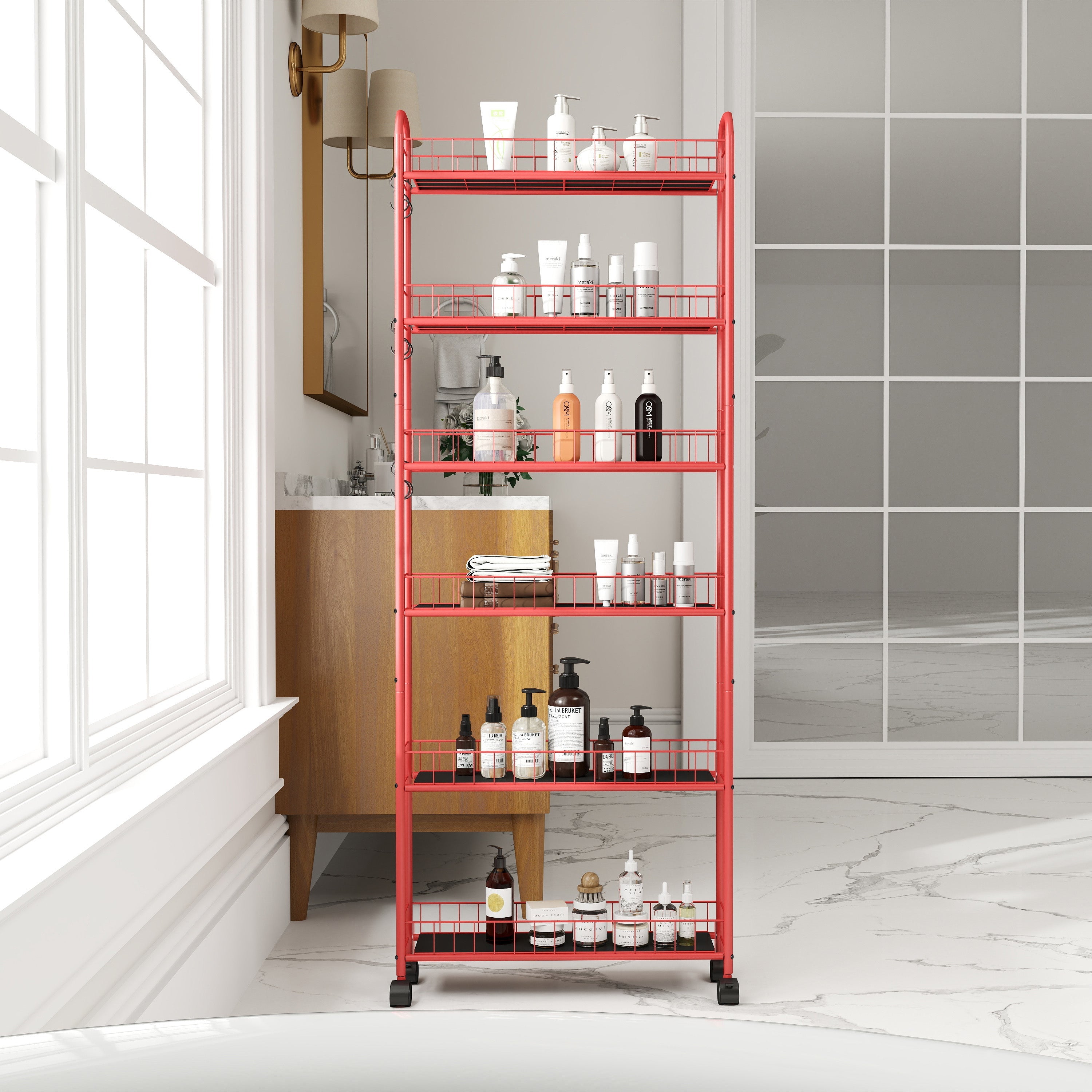 6-Tier Rolling Slim Storage Cart With Wheels Baskets
