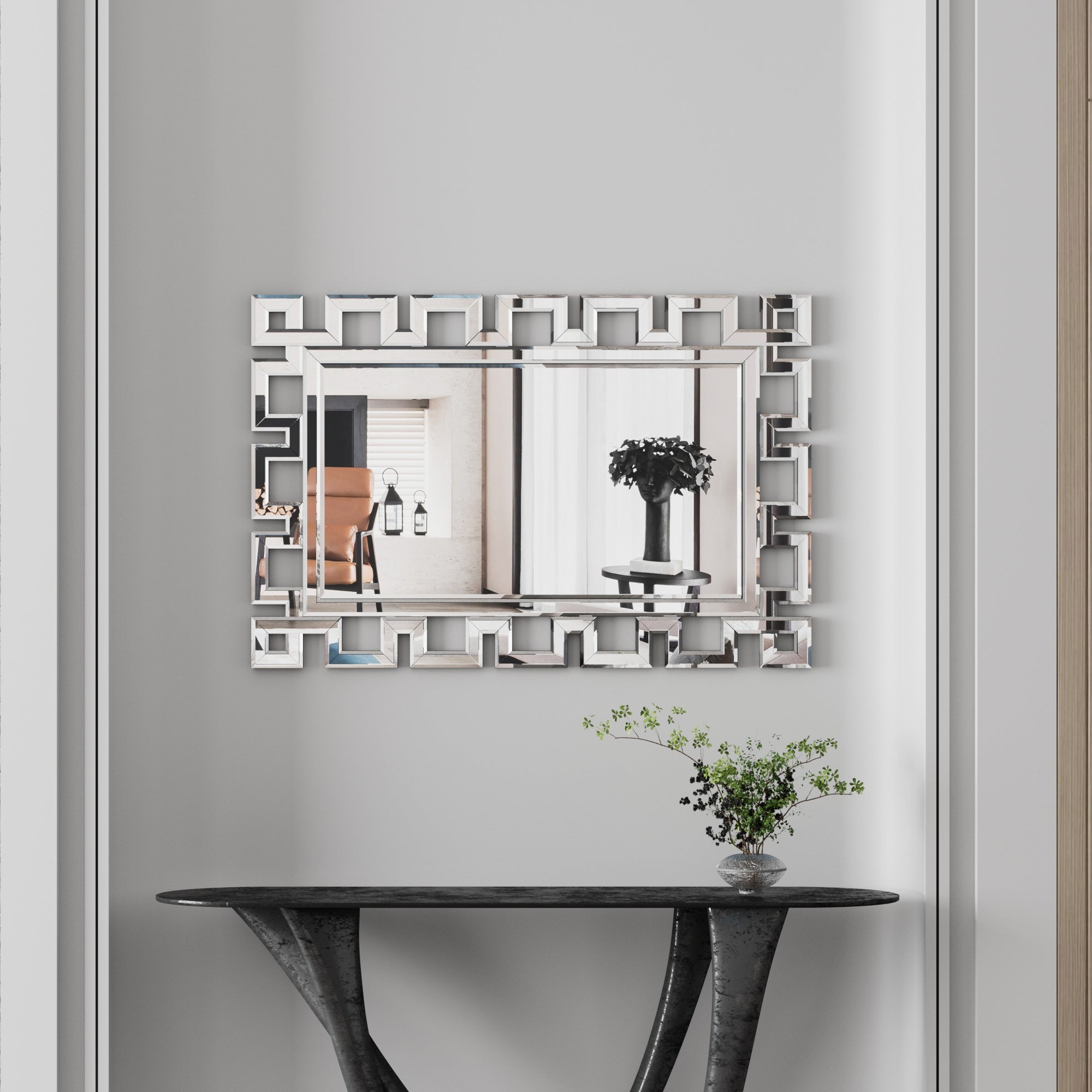 Large Silver Rectangular Wall Mirror HD Clear Reflection