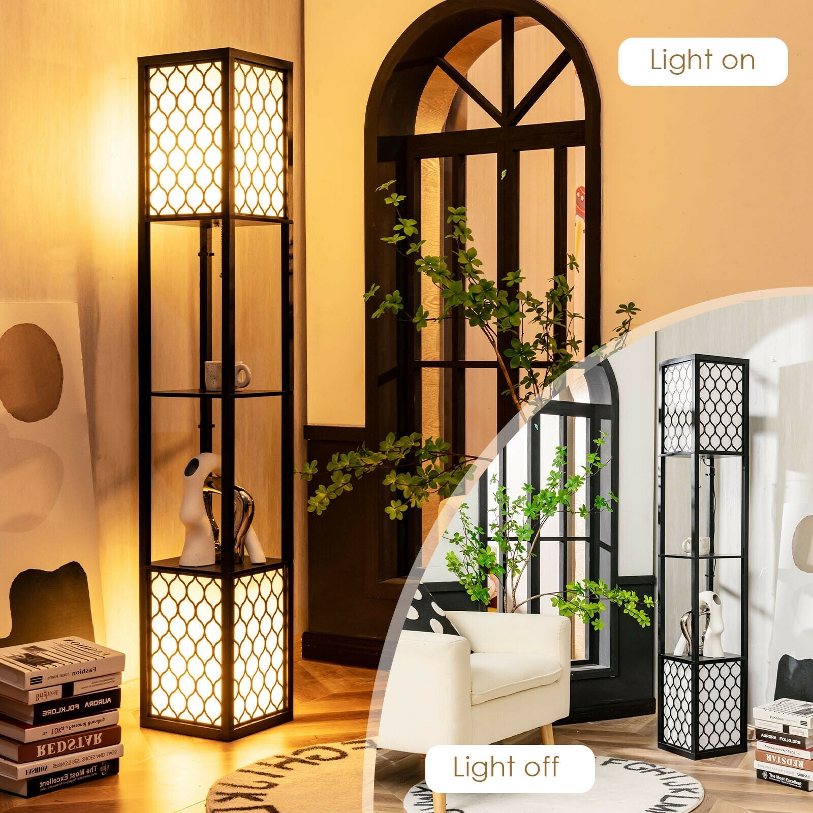 Modern Shelf Floor Lamp With Double Pull Chains