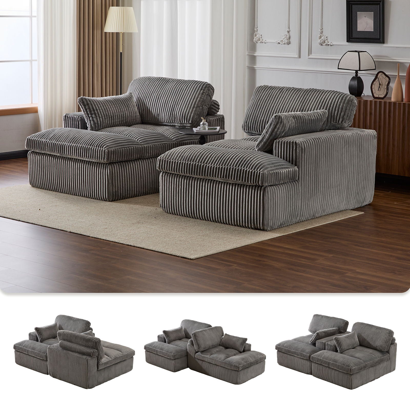 Oversized Double Chaise Lounge Chair Upholstered Cloud Couch