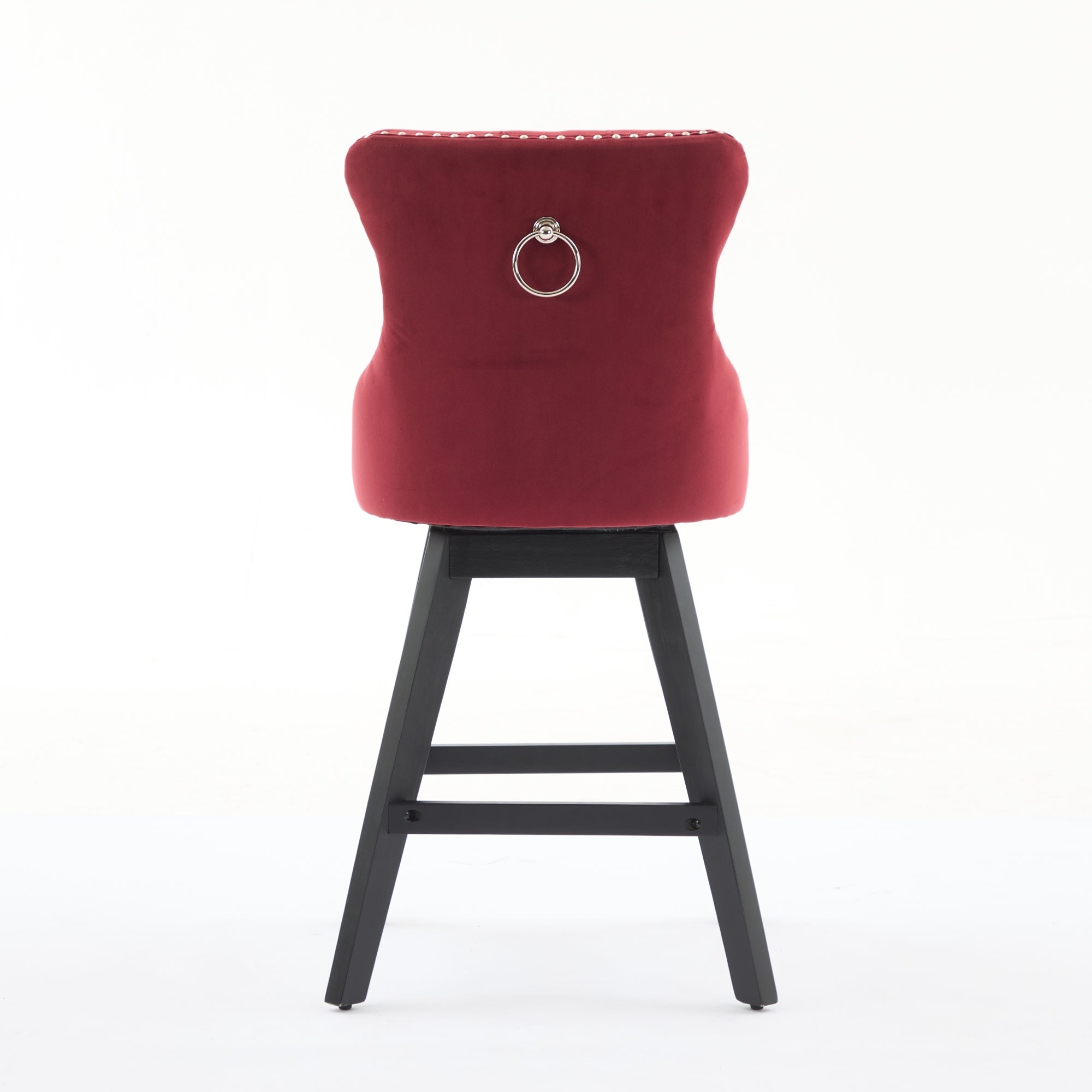 Swivel Velvet Barstools with Button Tufted Decoration - Set of 2 (Wine Red)