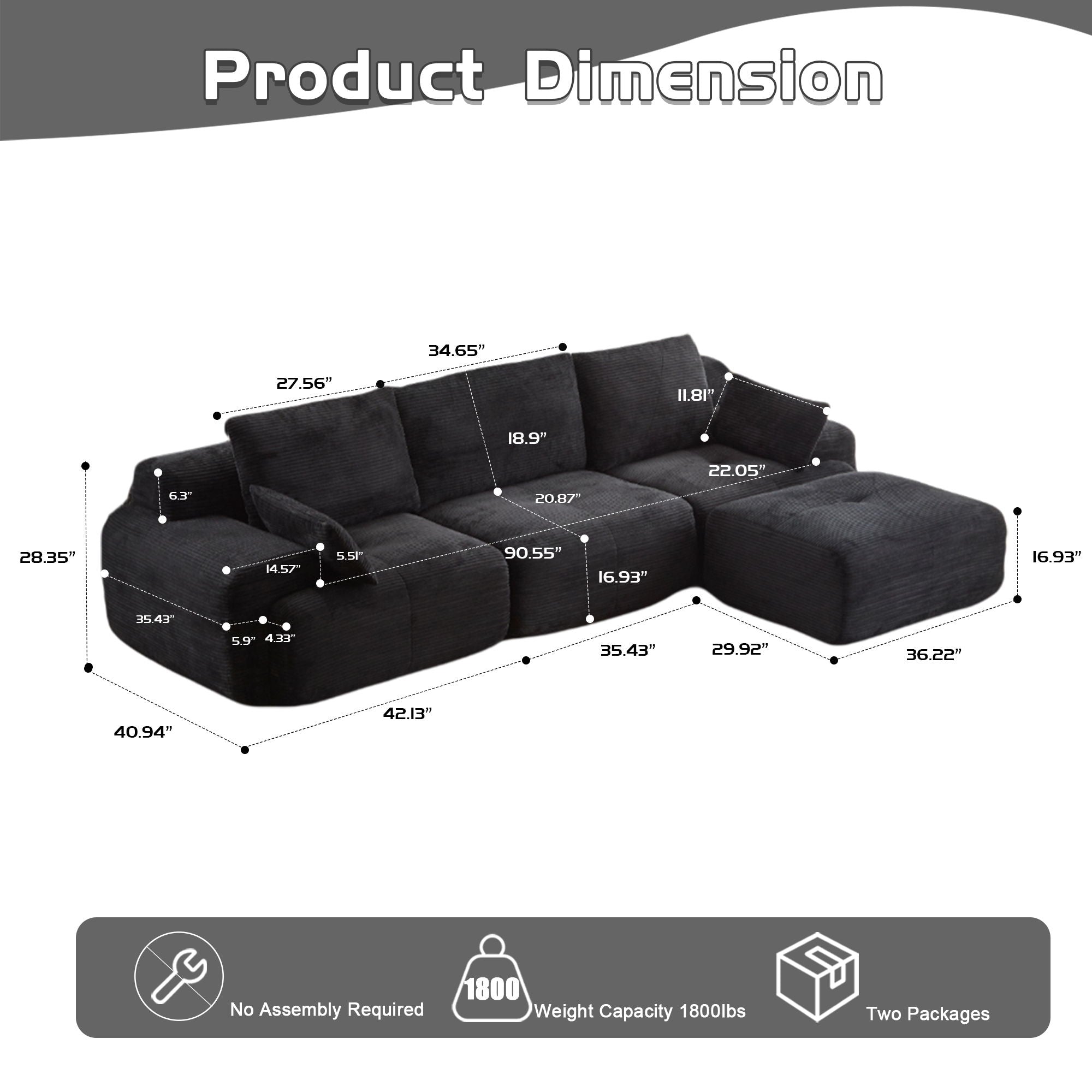 Large Compressed Sectional Sofa Couch For Living Room