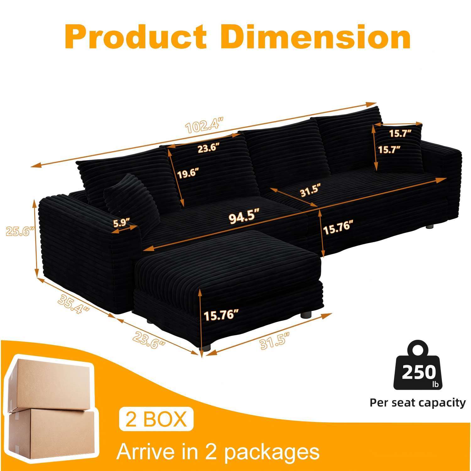 Modern Upholstered Cloud Couch Deep Seat Sofa
