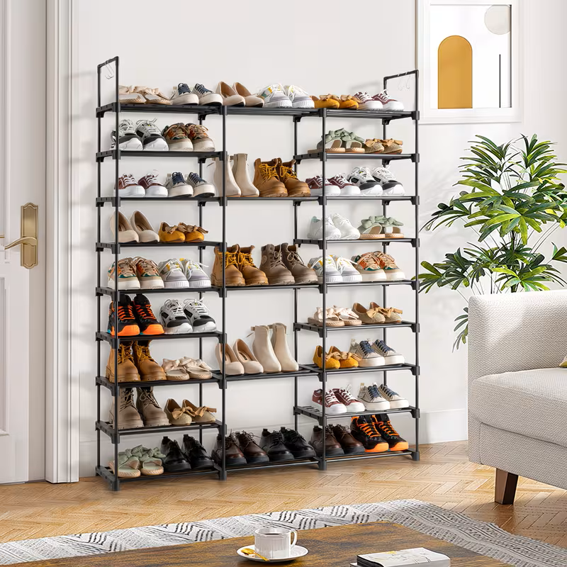 Multi-Layer Shoe Rack Organizer With Entryway Hooks