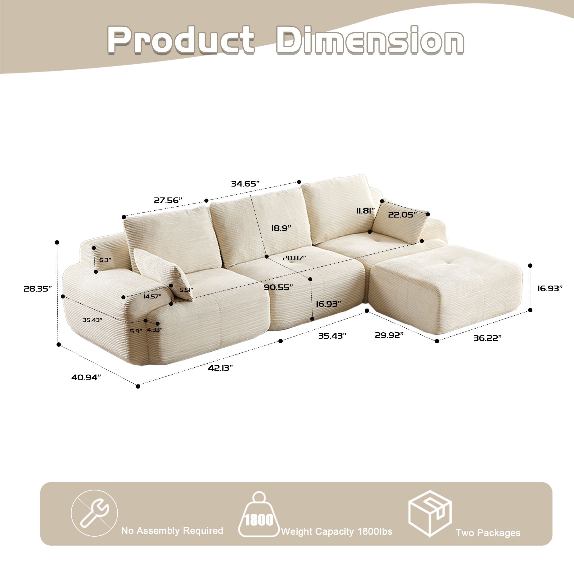 Large Compressed Sectional Sofa Couch For Living Room