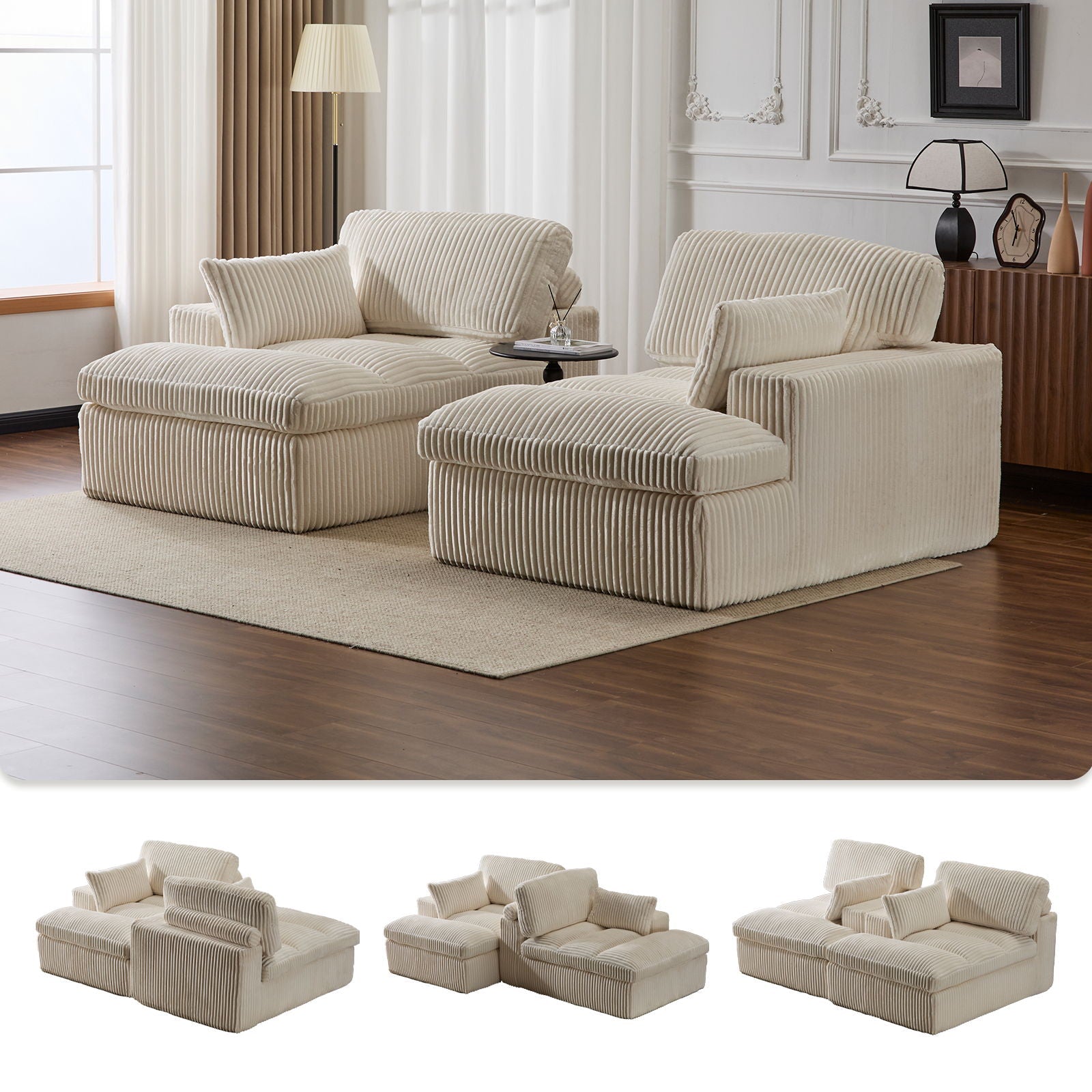 Oversized Double Chaise Lounge Chair Upholstered Cloud Couch