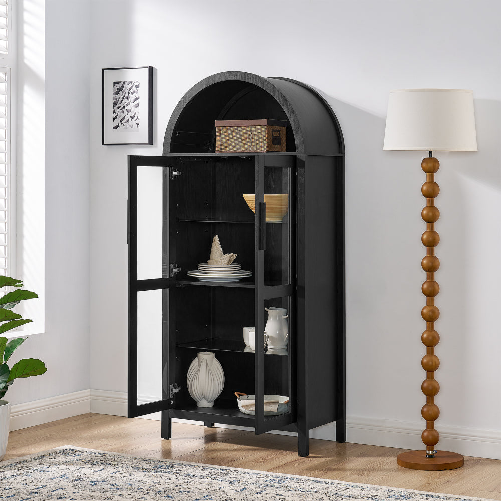 Modern Wood Glass Display Cabinet With LED Light