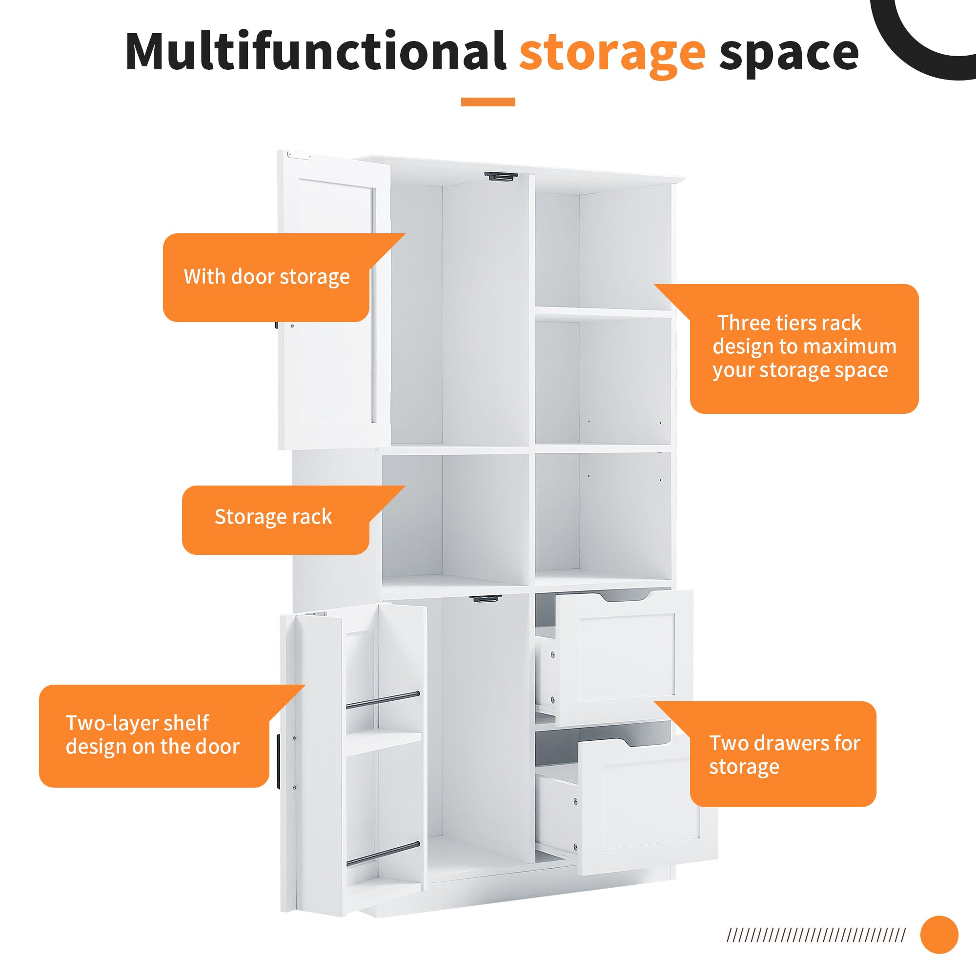 White Bathroom Storage Cabinet With Doors Drawers Shelves